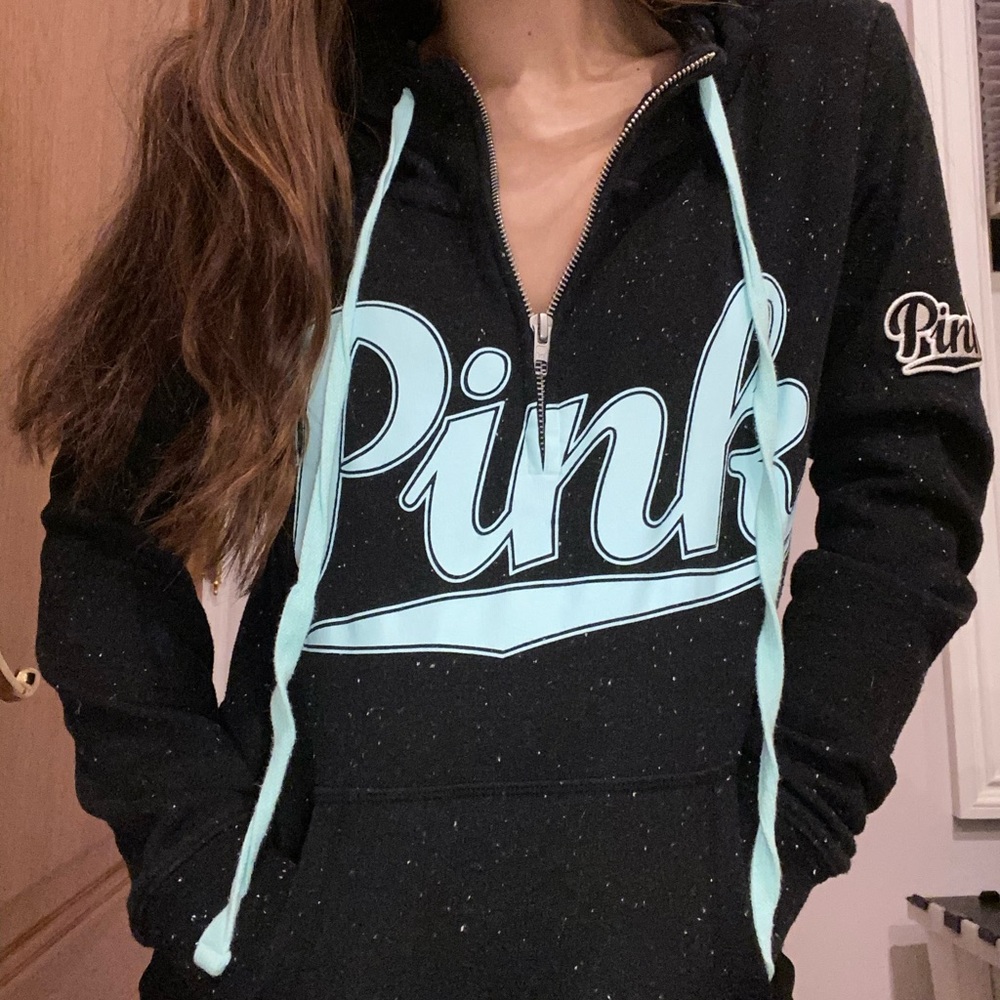 PINK black spotted hoodie quarter zip